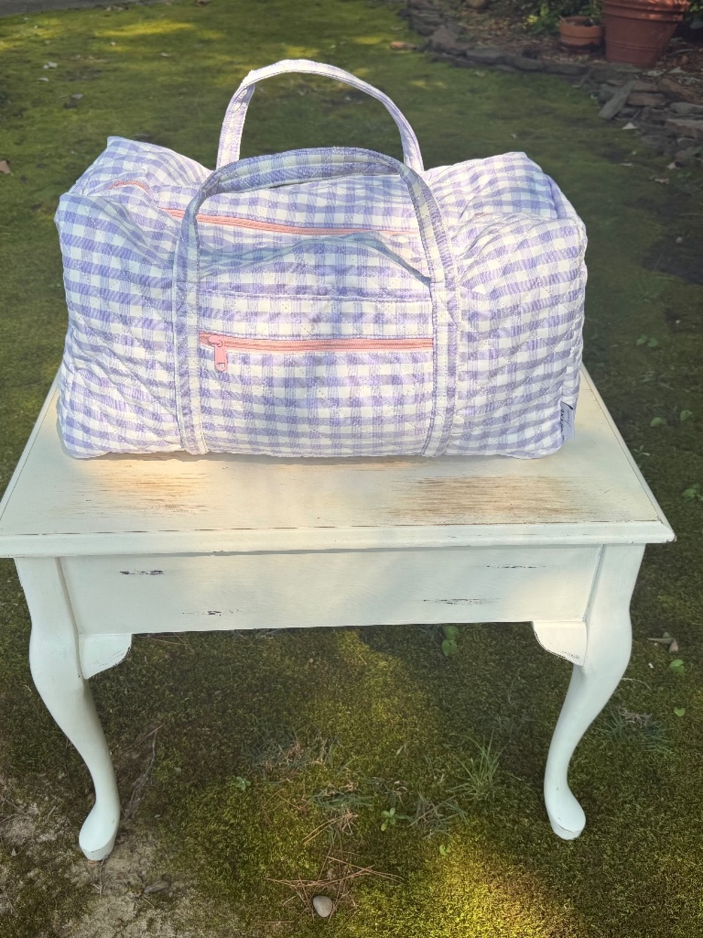 HJane Jewels Quilted Lavendar Gingham Duffle Bag
